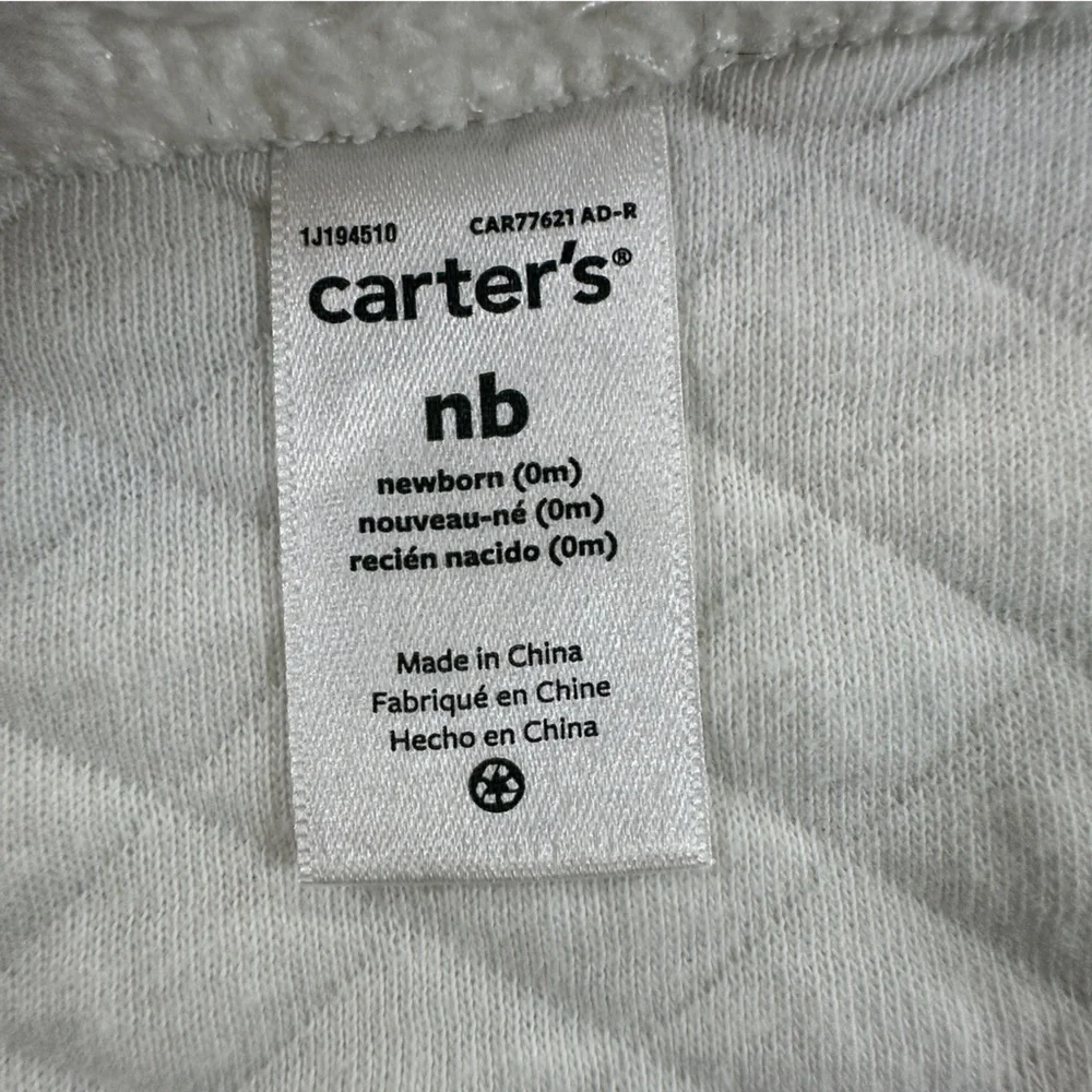 Carter's White Quilted Newborn Hooded Jacket/Hoodie with Buttons